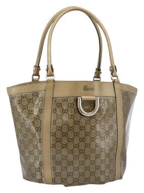 GUCCI GG Crystal Abbey Tote Bag Coated Canvas Gold 211982 Auth 184542